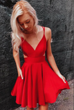 Promfast Red A line V neck Spaghetti Straps Homecoming Dresses, Graduation Dress HZ0527
