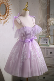 Promfast Sweet Purple A line Short Prom Dress Homecoming Dress with Ribbon HZ0527