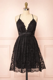 Promfast Black Lace Straps A-line Short Party Dress Lace Homecoming Dresses HZ0527
