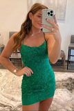 Promfast Green Sheath Spaghetti Straps Lace Homecoming Dresses, Graduation Dress HZ0527
