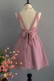 Promfast Backless Dusty Rose Homecoming Dresses Chiffon Short Bridesmaid Dress HZ0527