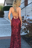 Sparkly Sequins Sheath Scoop Spaghetti Straps Sweep Train Prom Dresses HZ0527