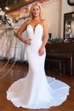 Strapless Chapel Train Mermaid Long Satin Wedding Dresses HZ0527