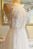 A Line Delicated Lace Tulle Wedding Dresses See Through Halter Neck Bridal Dress HZ0527