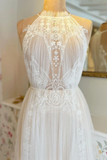 A Line Delicated Lace Tulle Wedding Dresses See Through Halter Neck Bridal Dress HZ0527
