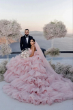 Gorgeous Pink Layers Tulle Ball Gown Wedding Dresses, Bridal Gown HZ0527