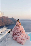 Gorgeous Pink Layers Tulle Ball Gown Wedding Dresses, Bridal Gown HZ0527
