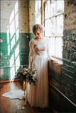 Chiffon A Line Long Sleeves Open Back Lace Wedding Dress, Bridal Dress HZ0527