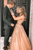 Tulle A Line Beaded Prom Dresses With Lace Appliques, Formal Dresses HZ0527