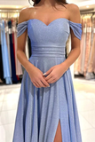 Off The Shoulder Shiny Blue Long Prom Dresses Formal Dress HZ0527