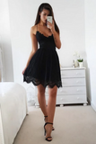 Black Halter Short Prom Dress,Sleeveless Tie Back Appliques Cheap Homecoming Dress, Party Dress HZ0527
