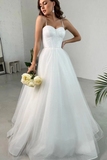 Shiny Tulle Sweetheart Neck White Long Prom Dresses, Long White Formal Graduation Evening Dress HZ0527