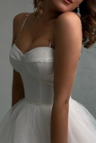 Shiny Tulle Sweetheart Neck White Long Prom Dresses, Long White Formal Graduation Evening Dress HZ0527