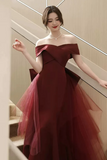 Elegant Off Shoulder Mermaid Burgundy Long Prom Dress, Mermaid Burgundy Formal Dress HZ0527