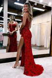 Mermaid Corset Back Split Prom Evening Dress With Beading And Sequin HZ0527