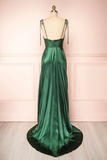 Simple Satin Long A Line Prom Dress, Spaghetti Straps Evening Dress HZ0527
