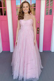 Pink Tulle A Line Sweetheart Simple Prom Dresses, Long Formal Dresses HZ0527