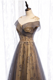 Gray Scoop Tulle Sequins Long Prom Dress, A Line Evening Party Dress HZ0527