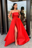 Modern Side Slit Long Red Prom Dress with Ribbon HZ0527