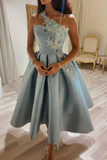 One Shoulder Satin Homecoming Dress with Floral Appliques HZ0527