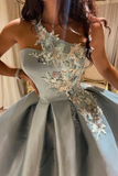One Shoulder Satin Homecoming Dress with Floral Appliques HZ0527