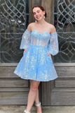 Sparkly Sweetheart Short Homecoming Dress with Detachable Sleeves HZ0527