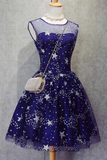 Beautiful Homecoming Dress Tulle Sleeveless Stars Short Prom Dress Party Dress HZ0527