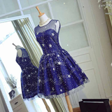 Beautiful Homecoming Dress Tulle Sleeveless Stars Short Prom Dress Party Dress HZ0527