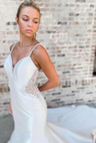 White V Neck Beading Trumpet Long Wedding Dress Bridal Gown HZ0527