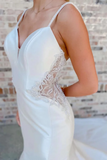 White V Neck Beading Trumpet Long Wedding Dress Bridal Gown HZ0527