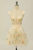 Floral Print Sweetheart A Line Tulle Short Party Dress Homecoming Dresses HZ0527