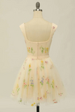 Floral Print Sweetheart A Line Tulle Short Party Dress Homecoming Dresses HZ0527