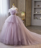 Princess Lavender Tulle Floral Long Prom Dress, Lavender Formal Evening Dress, Purple Ball Gown HZ0527