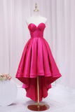 Hot Pink Satin High Low Prom Dress, Cute Sweetheart Neck Evening Party Dress HZ0527