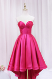 Hot Pink Satin High Low Prom Dress, Cute Sweetheart Neck Evening Party Dress HZ0527