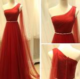 Real Beautiful Long One Shoulder High Low Tulle Prom Dresses HZ0527