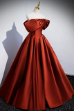 Caramel Floor Length Satin Formal Dress, Cute Off Shoulder A Line Evening Dress HZ0527