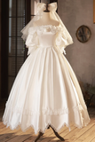 White Satin Lace Prom Dress, White Evening Dress, Wedding Dress HZ0527