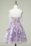 Lavender 3D Floral Embroidered Party Dress, Cute A Line Homecoming Dress HZ0527