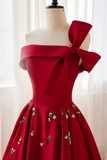 A Line Satin Burgundy Short Prom Dress, Burgundy Homecoming Dress with Beading HZ0527