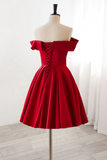 A Line Satin Burgundy Short Prom Dress, Burgundy Homecoming Dress with Beading HZ0527