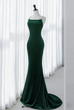 Green Mermaid Velvet Long Prom Dress, Green Long Evening Dress HZ0527