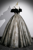 Black Velvet and Sequins Long Prom Dress, Black Off the Shoulder A Line Evening Dress HZ0527