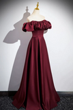 Burgundy Satin Floor Length Prom Dress, Simple A Line Evening Party Dress HZ0527