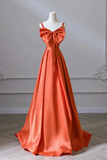 Orange Long Satin Prom Dresses with Bow, Oranage Long Satin Formal Evening Dresses HZ0527