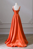Orange Long Satin Prom Dresses with Bow, Oranage Long Satin Formal Evening Dresses HZ0527
