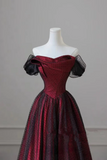 Black and Red Off Shoulder Satin Long Prom Dress, Off the Shoulder Party Dress HZ0527