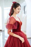 Elegant Tulle and Velvet Long Prom Dress, Off the Shoulder A Line Evening Party Dress HZ0527