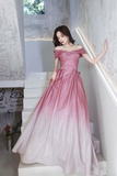 Beautiful Gradient Floor Length A Line Prom Dress, Off the Shoulder Evening Party Dress HZ0527
