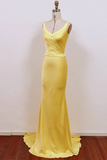 Chic Yellow Satin Mermaid Long Prom Dress, Yellow Low Back Party Dress HZ0527